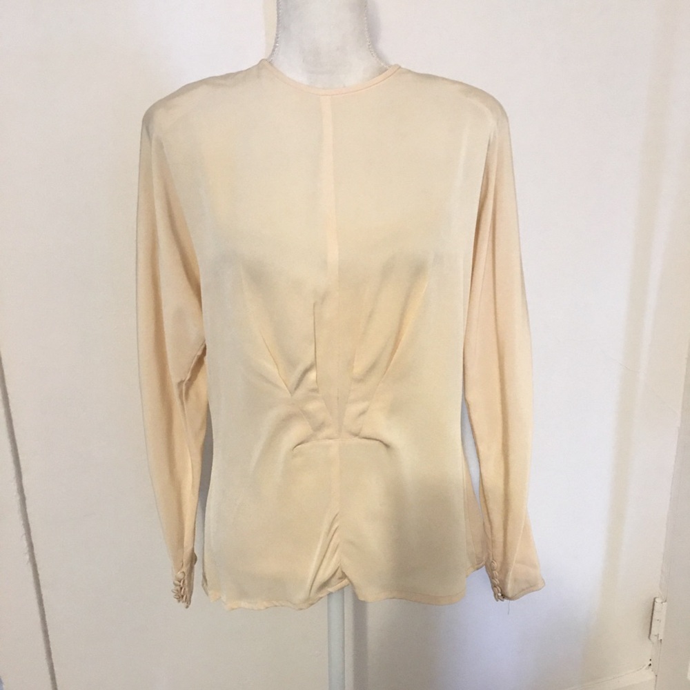 Mary Ann Restivo silk pleated long sleeve blouse cream size 14 fits 10